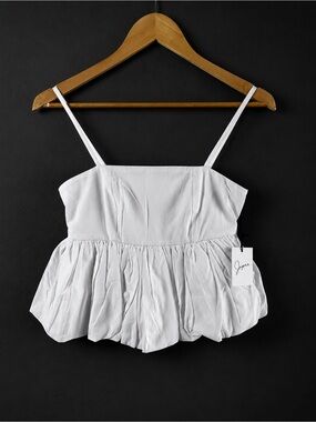 Japna White Peplum Camisole with Spaghetti Straps